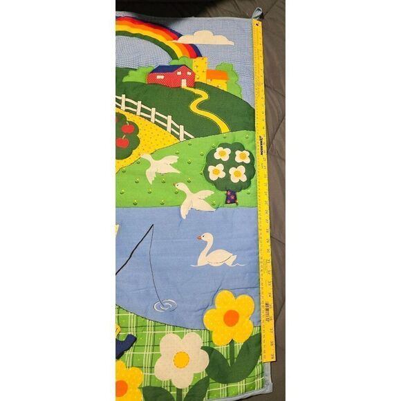 Vintage Colorful Childrens Quilt/Wall Hanging - Farm Scene With Fishing Kids & A - Picture 2 of 5